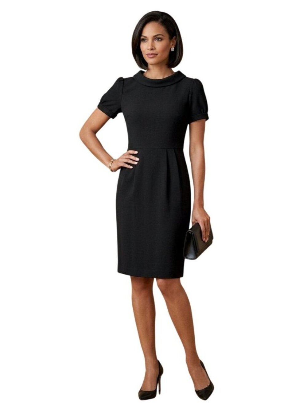 Calvin Klein Dress Size Medium Black Short Sleeve A-Line Pleated Waist